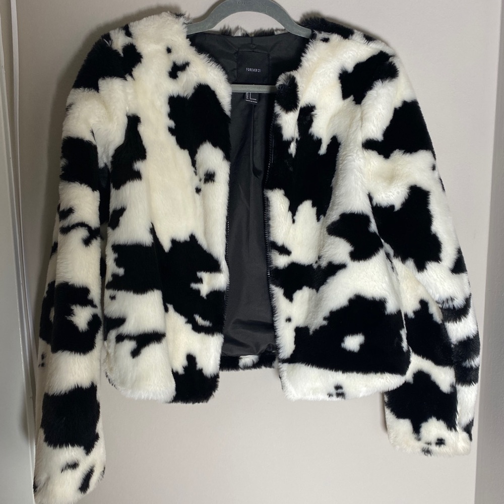 cowprint fuzzy jacket